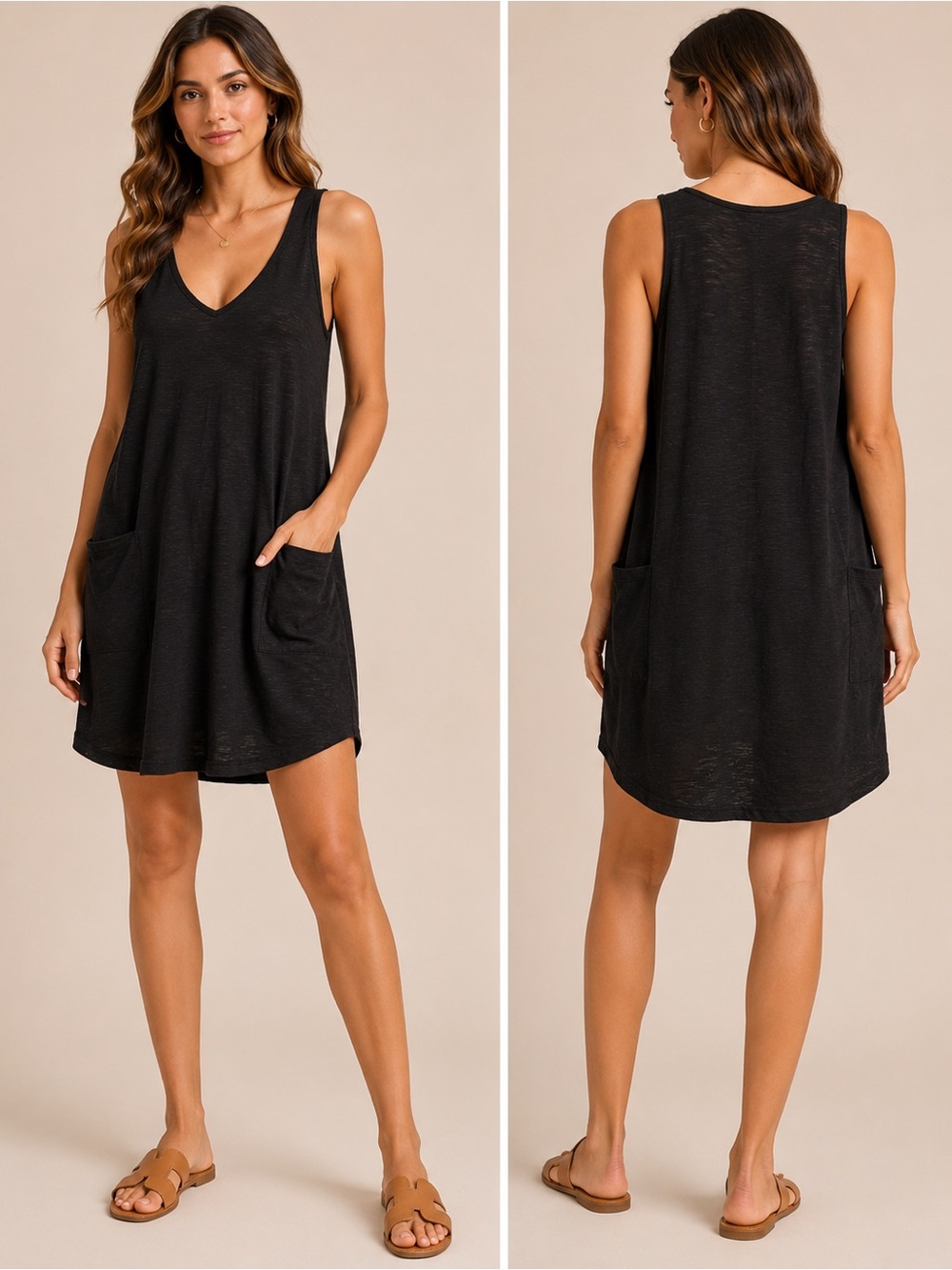 HOTOUCH Black Sleeveless V-Neck Pocket Dress NWT Size Medium